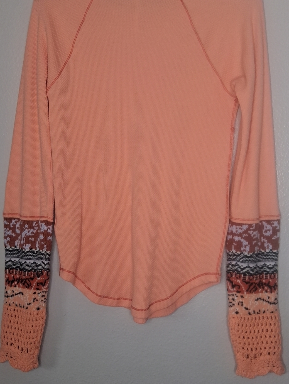 Free people In The Mix Cuff Crochet Knit Top Thermal Desert Orange Bohemian Sz M - Picture 10 of 15